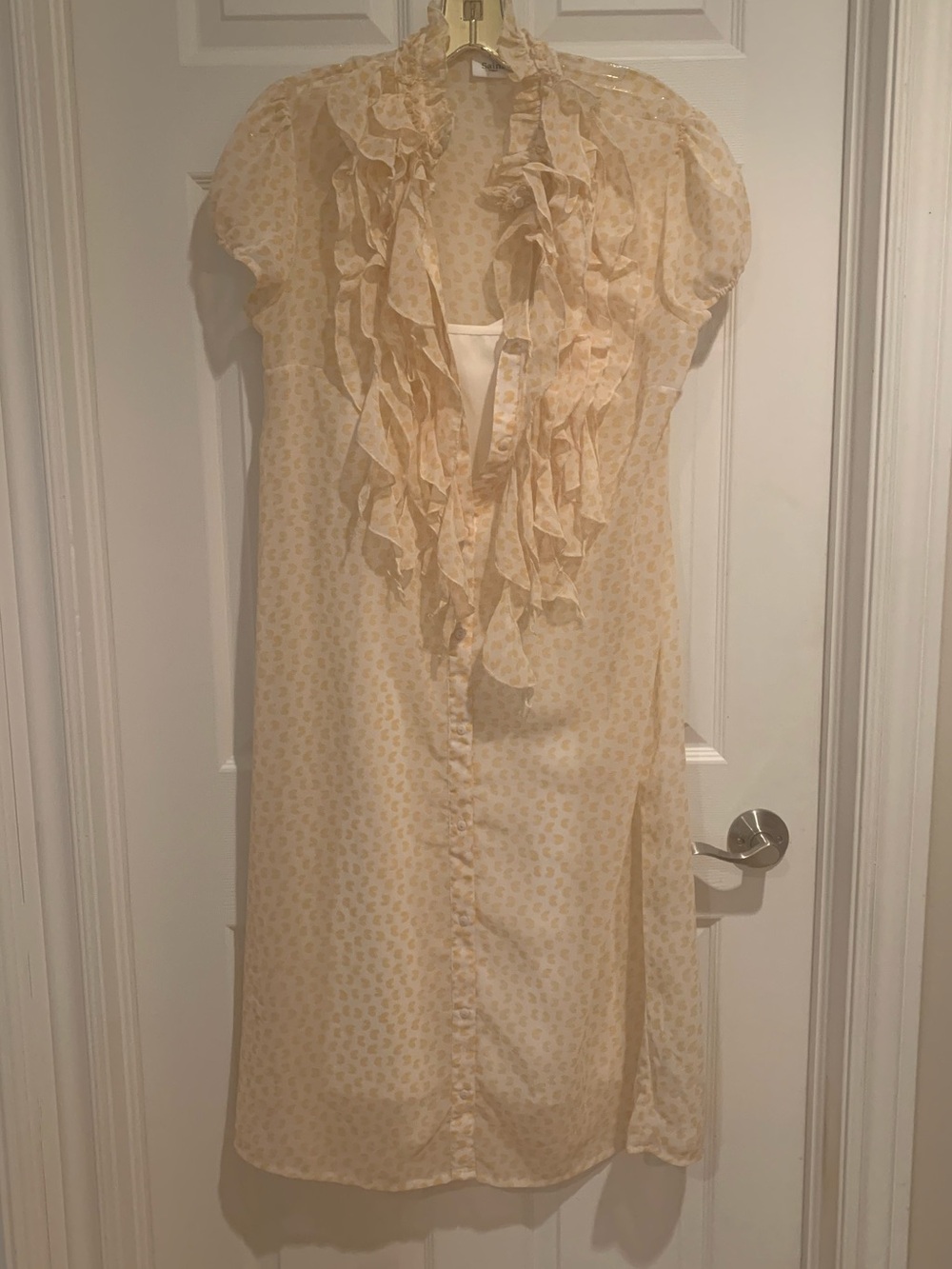 Saint Tropez Sheer Ruffle-Front Cream and Yellow Dress with Slip